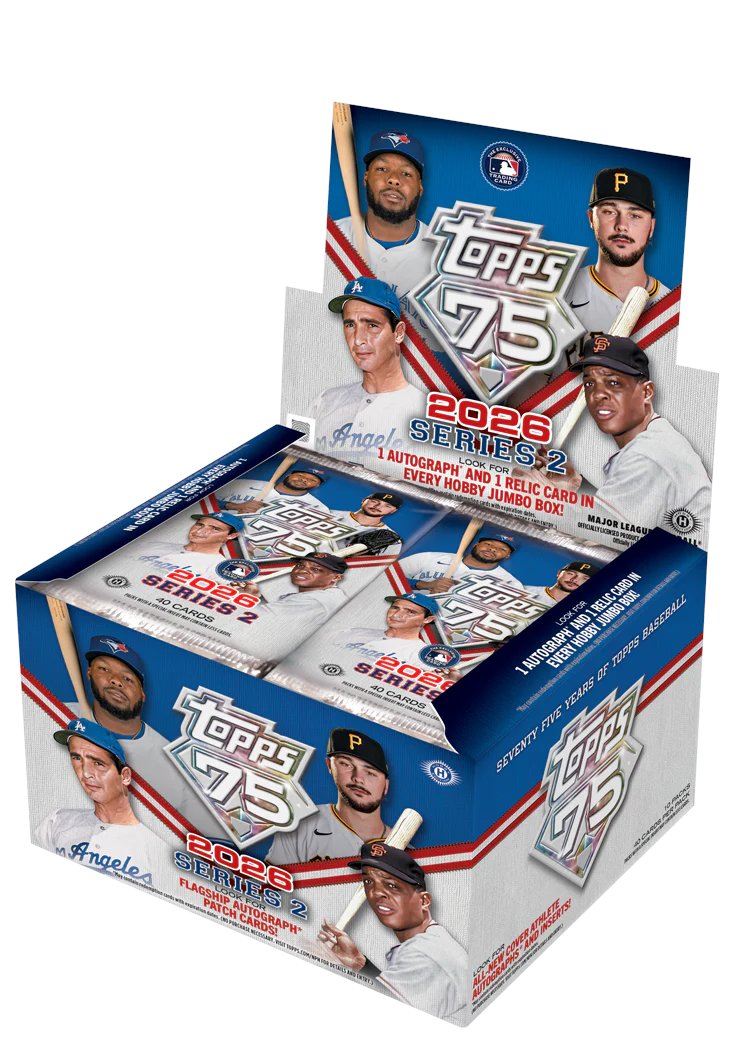 mint_mall's tweet photo. ⚾【MLB 2026 TOPPS SERIES 2 JUMBO】

✨ジャンボ版は1ボックスに直筆サインカード1枚、レリックカード1枚の割合で封入
🔥ホビー版にも封入されるプロモパックは、ジャンボは2パック入り！

▼商品購入はこちらから
https://t.co/Qj6zUgWnFp