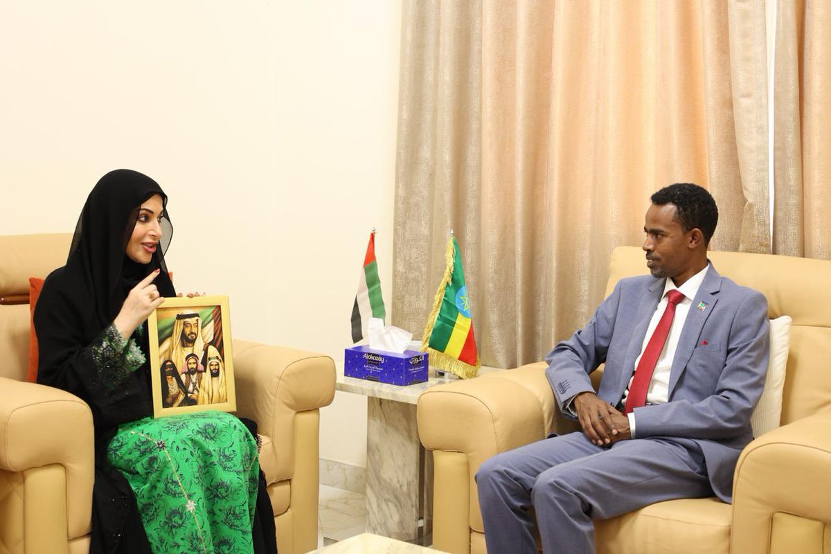 ETConsulateDXB's tweet photo. Consul General Discusses Preparations for a Grand Ethiopia–UAE Cultural Event
=================

H.E. Mr. Zerihun Megersa, Consul General of the Federal Democratic Republic of Ethiopia in Dubai and the Northern Emirates, received H.E. Eng. Latifa Bint Eissa, Specialist in the Art of Parallel Diplomacy for UAE Culture and Soft Power, in his office, and exchanged views on ways to jointly organize a Grand Ethiopia–UAE Cultural Event in Dubai.

During the discussions, both sides underscored the importance of continuing to strengthen the longstanding relations between Ethiopia and the United Arab Emirates in the field of cultural exchanges. They emphasized that cultural cooperation serves as an effective bridge for deepening mutual understanding, shared respect, and establishing enduring bonds of friendship between the peoples of the two countries.

They also affirmed the need to seize the opportunity presented by the distinguished brotherly relations between Ethiopian Prime Minister Abiy Ahmed and His Highness Sheikh Mohammed bin Zayed Al Nahyan, President of the United Arab Emirates, in order to enhance people-to-people ties between Ethiopia and the United Arab Emirates.

The meeting shed light on the important role played by culture, arts, and heritage in promoting connections between peoples and developing dialogue among diverse cultures. H.E. Mr. Zerihun Megersa Gima and Engineer Latifa Bint Eissa expressed their shared vision for organizing a landmark Ethiopia–UAE cultural event in the near future, aimed at celebrating the rich cultural diversity enjoyed by both countries.

The proposed event is expected to feature distinctive and diverse displays of traditional and contemporary arts, music, cuisine, heritage, customs and traditions, and achievements that enrich both Ethiopia and the United Arab Emirates. It will also provide a unique platform for cultural exchange and highlight the shared values and aspirations that form a solid foundation for continuing to develop and strengthen the distinguished bilateral relations between the two friendly countries.

🇪🇹🤝🇦🇪
—————

القنصل العام يبحث التحضيرات لتنظيم فعالية ثقافية كبرى بين إثيوبيا والإمارات
=====================
 
استقبل سعادة السيد/ زيريهون ميجيرسا جيما، القنصل العام لجمهورية إثيوبيا الفيدرالية الديمقراطية في دبي والإمارات الشمالية، في مكتبه سعادة المهندسة لطيفة بنت عيسى، المتخصصة في فن الدبلوماسية الموازية للثقافة والقوة الناعمة في دولة الإمارات العربية المتحدة، حيث تبادل الجانبان وجهات النظر حول سبل التنظيم المشترك لفعالية ثقافية كبرى بين إثيوبيا والإمارات في دبي.
وخلال المباحثات، أكد الطرفان أهمية مواصلة تعزيز العلاقات التاريخية بين إثيوبيا ودولة الإمارات العربية المتحدة في مجال التبادل الثقافي، مشددين على أن التعاون الثقافي يشكل جسراً فاعلاً لتعميق التفاهم المتبادل والاحترام المشترك وترسيخ أواصر الصداقة المستدامة بين شعبي البلدين.
 
كما أكدا ضرورة الاستفادة من الفرصة التي تتيحها العلاقات الأخوية المتميزة بين دولة رئيس الوزراء الإثيوبي آبي أحمد وصاحب السمو الشيخ محمد بن زايد آل نهيان، رئيس دولة الإمارات العربية المتحدة، من أجل تعزيز الروابط الشعبية بين إثيوبيا والإمارات العربية المتحدة.
 
وسلط الاجتماع الضوء على الدور المهم الذي تؤديه الثقافة والفنون والتراث في تعزيز التواصل بين الشعوب وتطوير الحوار بين الثقافات المختلفة. كما أعرب سعادة السيد/ زيريهون ميجيرسا جيما والمهندسة لطيفة بنت عيسى عن رؤيتهما المشتركة لتنظيم فعالية ثقافية تاريخية بين إثيوبيا والإمارات في المستقبل القريب، بهدف الاحتفاء بالتنوع الثقافي الغني الذي يتمتع به البلدان.
 
ومن المتوقع أن تتضمن الفعالية المقترحة عروضاً متميزة ومتنوعة للفنون التقليدية والمعاصرة، والموسيقى، والمأكولات، والتراث، والعادات والتقاليد، والإنجازات التي تزخر بها كل من إثيوبيا ودولة الإمارات العربية المتحدة. كما ستوفر منصة فريدة للتبادل الثقافي وإبراز القيم والتطلعات المشتركة التي تشكل أساساً متيناً لمواصلة تنمية وتعزيز العلاقات الثنائية المتميزة بين البلدين الصديقين
 
🇪🇹🤝🇦🇪
@MFAEthiopia @MFAEthiopiaAR @Landoforigins @SMHaderaAbera @BerhanuTsegaye