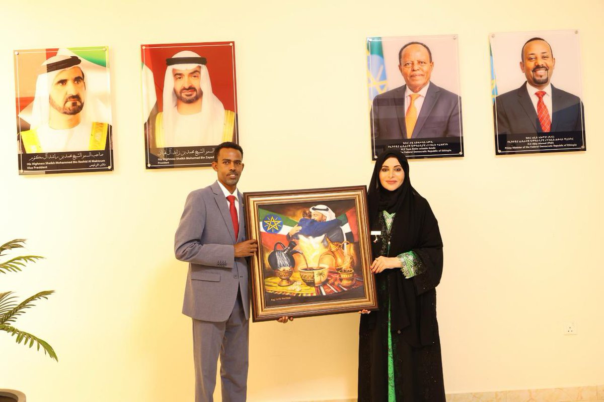 ETConsulateDXB's tweet photo. Consul General Discusses Preparations for a Grand Ethiopia–UAE Cultural Event
=================

H.E. Mr. Zerihun Megersa, Consul General of the Federal Democratic Republic of Ethiopia in Dubai and the Northern Emirates, received H.E. Eng. Latifa Bint Eissa, Specialist in the Art of Parallel Diplomacy for UAE Culture and Soft Power, in his office, and exchanged views on ways to jointly organize a Grand Ethiopia–UAE Cultural Event in Dubai.

During the discussions, both sides underscored the importance of continuing to strengthen the longstanding relations between Ethiopia and the United Arab Emirates in the field of cultural exchanges. They emphasized that cultural cooperation serves as an effective bridge for deepening mutual understanding, shared respect, and establishing enduring bonds of friendship between the peoples of the two countries.

They also affirmed the need to seize the opportunity presented by the distinguished brotherly relations between Ethiopian Prime Minister Abiy Ahmed and His Highness Sheikh Mohammed bin Zayed Al Nahyan, President of the United Arab Emirates, in order to enhance people-to-people ties between Ethiopia and the United Arab Emirates.

The meeting shed light on the important role played by culture, arts, and heritage in promoting connections between peoples and developing dialogue among diverse cultures. H.E. Mr. Zerihun Megersa Gima and Engineer Latifa Bint Eissa expressed their shared vision for organizing a landmark Ethiopia–UAE cultural event in the near future, aimed at celebrating the rich cultural diversity enjoyed by both countries.

The proposed event is expected to feature distinctive and diverse displays of traditional and contemporary arts, music, cuisine, heritage, customs and traditions, and achievements that enrich both Ethiopia and the United Arab Emirates. It will also provide a unique platform for cultural exchange and highlight the shared values and aspirations that form a solid foundation for continuing to develop and strengthen the distinguished bilateral relations between the two friendly countries.

🇪🇹🤝🇦🇪
—————

القنصل العام يبحث التحضيرات لتنظيم فعالية ثقافية كبرى بين إثيوبيا والإمارات
=====================
 
استقبل سعادة السيد/ زيريهون ميجيرسا جيما، القنصل العام لجمهورية إثيوبيا الفيدرالية الديمقراطية في دبي والإمارات الشمالية، في مكتبه سعادة المهندسة لطيفة بنت عيسى، المتخصصة في فن الدبلوماسية الموازية للثقافة والقوة الناعمة في دولة الإمارات العربية المتحدة، حيث تبادل الجانبان وجهات النظر حول سبل التنظيم المشترك لفعالية ثقافية كبرى بين إثيوبيا والإمارات في دبي.
وخلال المباحثات، أكد الطرفان أهمية مواصلة تعزيز العلاقات التاريخية بين إثيوبيا ودولة الإمارات العربية المتحدة في مجال التبادل الثقافي، مشددين على أن التعاون الثقافي يشكل جسراً فاعلاً لتعميق التفاهم المتبادل والاحترام المشترك وترسيخ أواصر الصداقة المستدامة بين شعبي البلدين.
 
كما أكدا ضرورة الاستفادة من الفرصة التي تتيحها العلاقات الأخوية المتميزة بين دولة رئيس الوزراء الإثيوبي آبي أحمد وصاحب السمو الشيخ محمد بن زايد آل نهيان، رئيس دولة الإمارات العربية المتحدة، من أجل تعزيز الروابط الشعبية بين إثيوبيا والإمارات العربية المتحدة.
 
وسلط الاجتماع الضوء على الدور المهم الذي تؤديه الثقافة والفنون والتراث في تعزيز التواصل بين الشعوب وتطوير الحوار بين الثقافات المختلفة. كما أعرب سعادة السيد/ زيريهون ميجيرسا جيما والمهندسة لطيفة بنت عيسى عن رؤيتهما المشتركة لتنظيم فعالية ثقافية تاريخية بين إثيوبيا والإمارات في المستقبل القريب، بهدف الاحتفاء بالتنوع الثقافي الغني الذي يتمتع به البلدان.
 
ومن المتوقع أن تتضمن الفعالية المقترحة عروضاً متميزة ومتنوعة للفنون التقليدية والمعاصرة، والموسيقى، والمأكولات، والتراث، والعادات والتقاليد، والإنجازات التي تزخر بها كل من إثيوبيا ودولة الإمارات العربية المتحدة. كما ستوفر منصة فريدة للتبادل الثقافي وإبراز القيم والتطلعات المشتركة التي تشكل أساساً متيناً لمواصلة تنمية وتعزيز العلاقات الثنائية المتميزة بين البلدين الصديقين
 
🇪🇹🤝🇦🇪
@MFAEthiopia @MFAEthiopiaAR @Landoforigins @SMHaderaAbera @BerhanuTsegaye