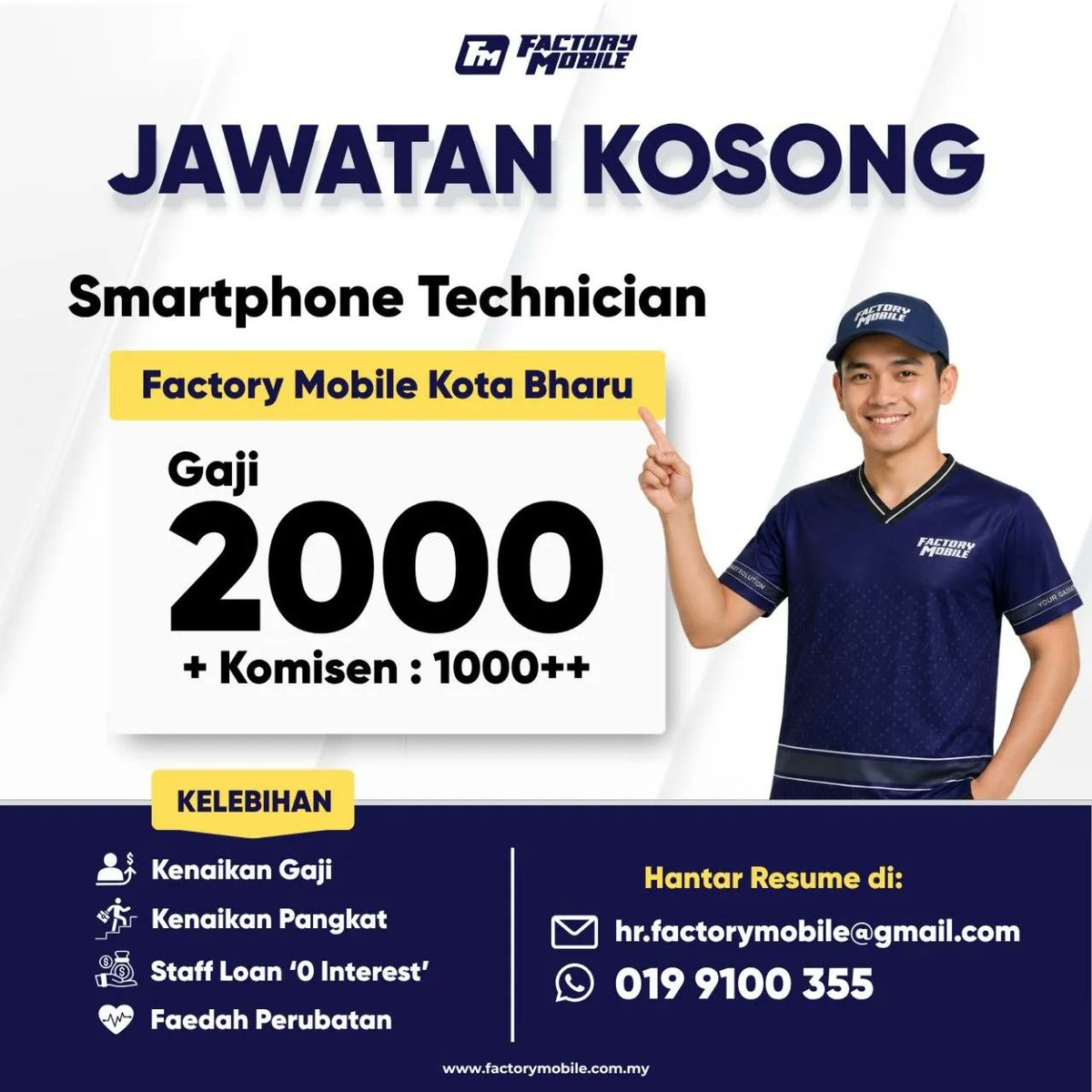 factorymobile's tweet photo. 🚨 WE'RE HIRING!

📍 Smartphone Technician
📍 Factory Mobile Kota Bharu
💰 RM2,000 – RM2,500 + Komisen RM1,000++
✅ Medical Benefit
✅ Staff Loan 0% Interest

Minat repair smartphone? Jom sertai team kami!
📲 Apply:
https://t.co/EXWgttjbuG

#KerjaKosong #Technician #KotaBharu https://t.co/dJ2Dhz2alk