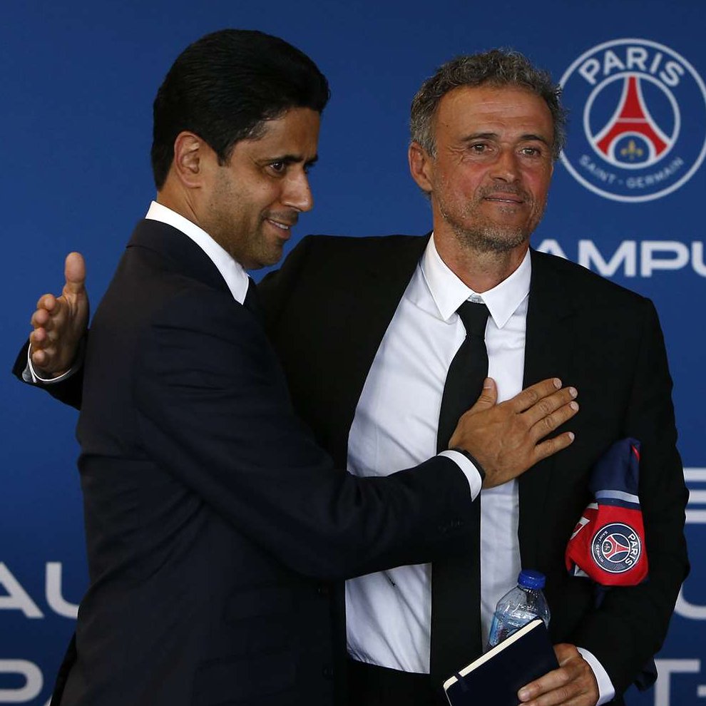 TouchlineX's tweet photo. 🚨🗣️ 𝗡𝗘𝗪: Nasser Al-Khelaifi (PSG president):

"Luis Enrique lived in our training centre for 8 months. He didn't go home. He worked from 8 AM to 9 PM."

"We asked him to go outside for a bit, to change the atmosphere, but he was obsessed with the game."

"His whole life was football. We even started to be scared that he would go mad in there."

"Thankfully, we have seen the results of his hard work. From him, the players, the management, and of course the fans. It's been a huge collective effort."