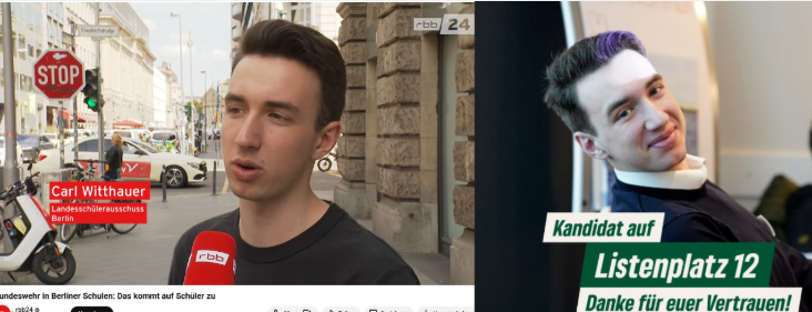 schlesingoid's tweet photo. Der junge Mann, den der RBB zum Thema Wehrpflicht interviewt, ist bei den GRÜNEN. https://t.co/Vv66mtJt65