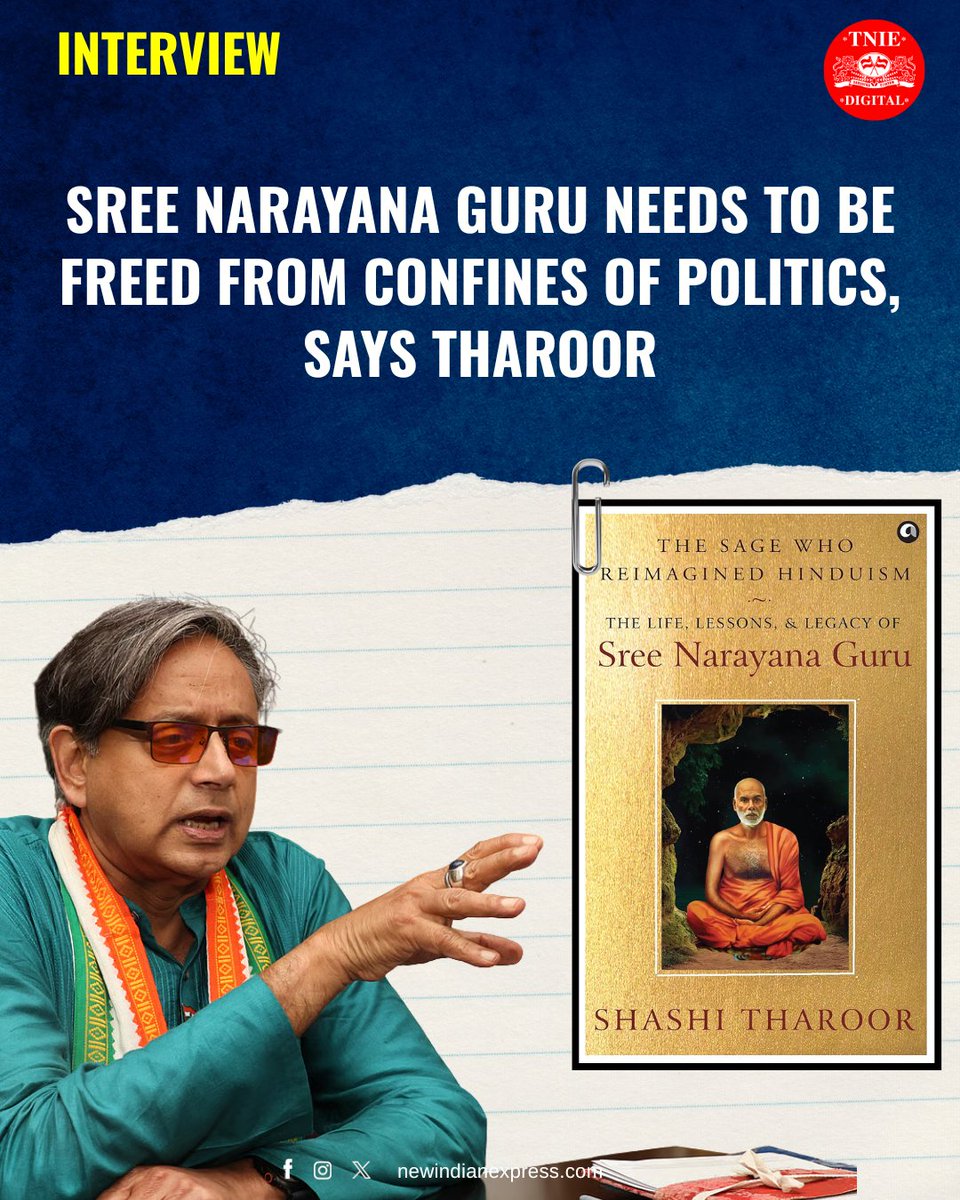 NewIndianXpress's tweet photo. #TNIEInterview | "People do not talk enough about Hinduism free from the shackles of caste prejudice. One of Guru’s early accomplishments, besides consecrating temples, was to hold the very first exhibition for vyavasayis (traders) [from backward castes] in 1904. This is a man who believed that one becomes self-reliant through education and enterprise. That was an important message."

Tharoor speaks to TNIE about the book, ‘The Sage Who Reimagined Hinduism’ and why he felt compelled to write it. 

@ShashiTharoor @xpresskerala

#TheSageWhoReimaginedHinduism #ShashiTharoor

🔗https://t.co/Iu6UrVYbq3