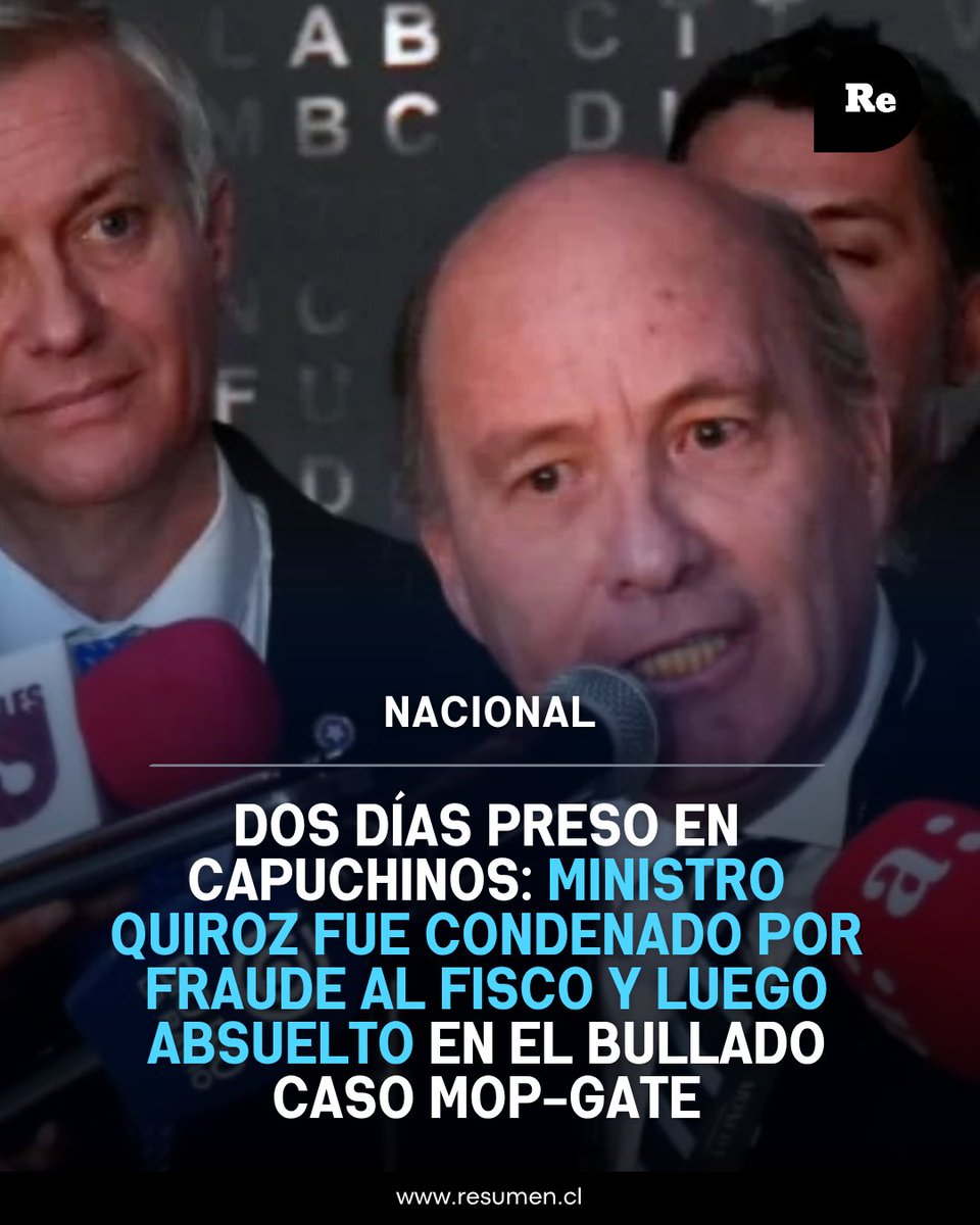 rsumen's tweet photo. Los antecedentes de la participación del #MinistroQuiroz en el mayor escándalo de sobresueldos de la Concertación vuelven al centro del debate político. Alcanzó a estar dos días preso en el entonces anexo #Capuchinos para "delitos de cuello y corbata" https://t.co/UkvB8zvAl2 https://t.co/0YzmC8w69b