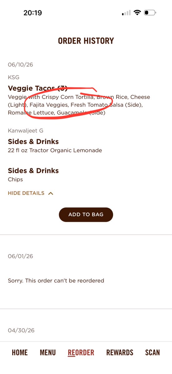 arshalum26's tweet photo. @ChipotleTweets you have to get you act together. I ordered crispy tacos and get this slop of soft tacos with hardly any veggies.  You pepper AI is a pain in the @$$ to navigate so I have to tell you about it here. The order number was HJ7-8AL https://t.co/u9mS2fq4vZ