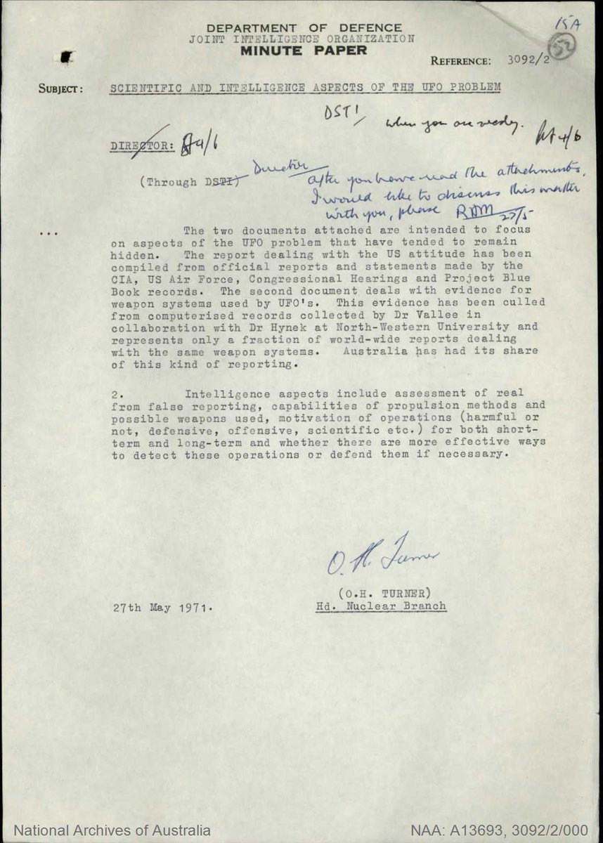 GrantLavac's tweet photo. The author of the 1971 Australian Joint Intelligence Organisation minute paper that David Grusch referred to in today’s press conference Q&A at Capitol Hill was Harry Turner.

Australian researcher, Bill Chalker (@BillOZfiles) has comprehensively reported on Harry Turner’s work and interviewed him at length before his passing. Read more on Bill’s blog at: https://t.co/vT2grc0pmU

Read Harry Turner’s 1971 JIO document at: https://t.co/7pVcIrGXww