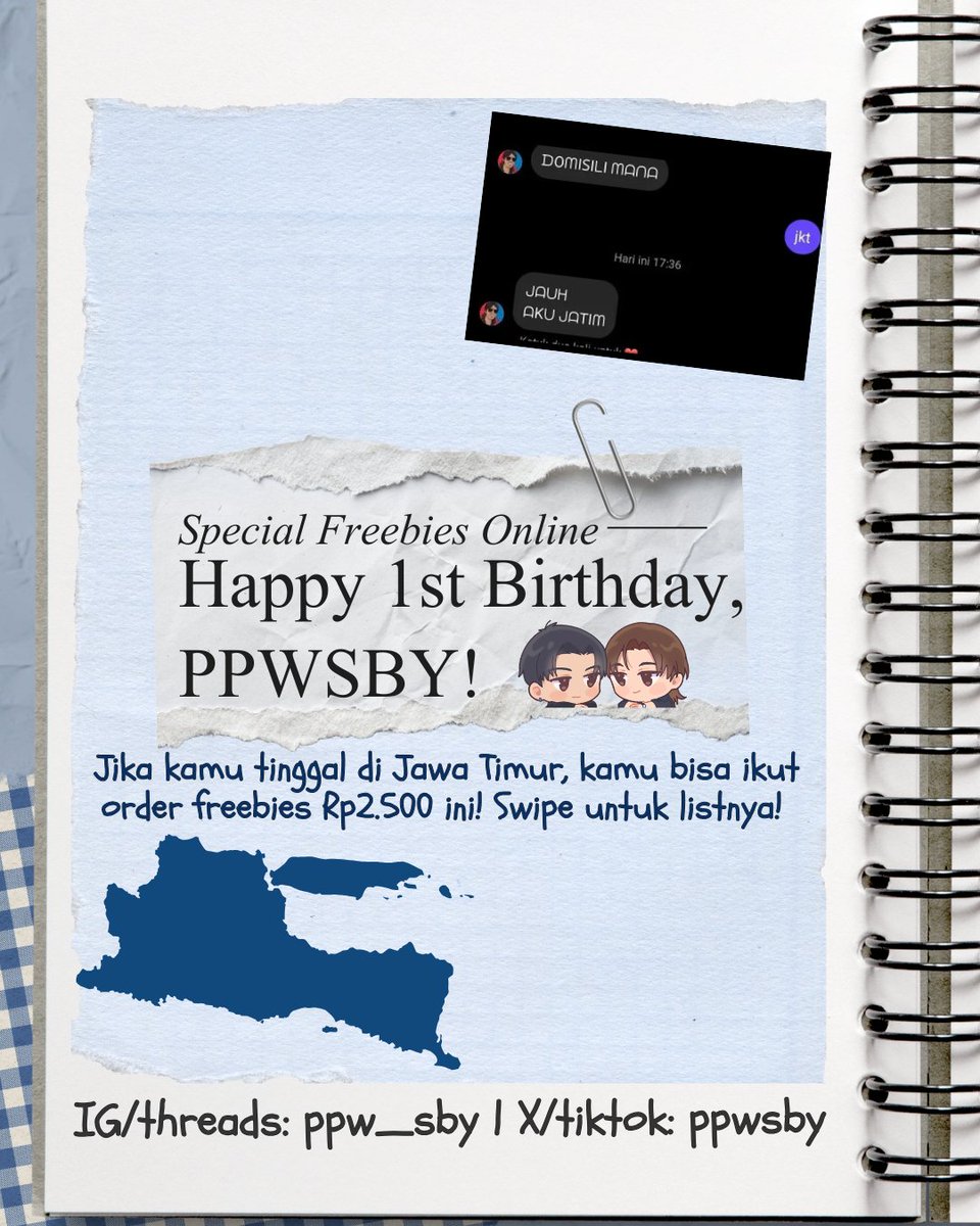 ppwsby's tweet photo. TINGGAL DI JAWA TIMUR? 

SELAMAT ANDA MENDAPATKAN FREEBIES (BY CHECKOUT OREN) 🎉

LINK OREN DI-SHARE NANTI MALAM JAM 19.00 WIB, NYALAIN NOTIF DAN STAND BY YAAAA KARENA STOCK SANGAT TERBATAS! 

Dalam rangka ulang tahun pertama ppw sby, kami ingin berbagi sedikit kebahagiaan untuk teman-teman ppws di Jawa Timur. ppw sby selalu berjalan dengan prinsip from fans to fans. Semoga setiap project dan langkah kecil yang kami lakukan bisa terus membawa kebahagiaan bagi sesama fans.

Ketentuan checkout:
- Rp 2.500 untuk 1 set freebies
- 1 akun oren hanya untuk 1 set freebies
- Alamat wajib di Jawa Timur
- Jika tidak sesuai ketentuan, pesanan dapat dibatalkan 🙏

CHECKOUT FREEBIES MAX 17 JUNI 2026 ATAU KETIKA FREEBIES HABIS.

Mohon maaf kalau selama satu tahun ini masih banyak kurangnya. Semoga ppw sby bisa terus jadi tempat yang nyaman dan menyenangkan untuk fangirling PondPhuwin bareng. 🐻🐼🎧

#PondPhuwin
#ปอนด์ภูวินทร์