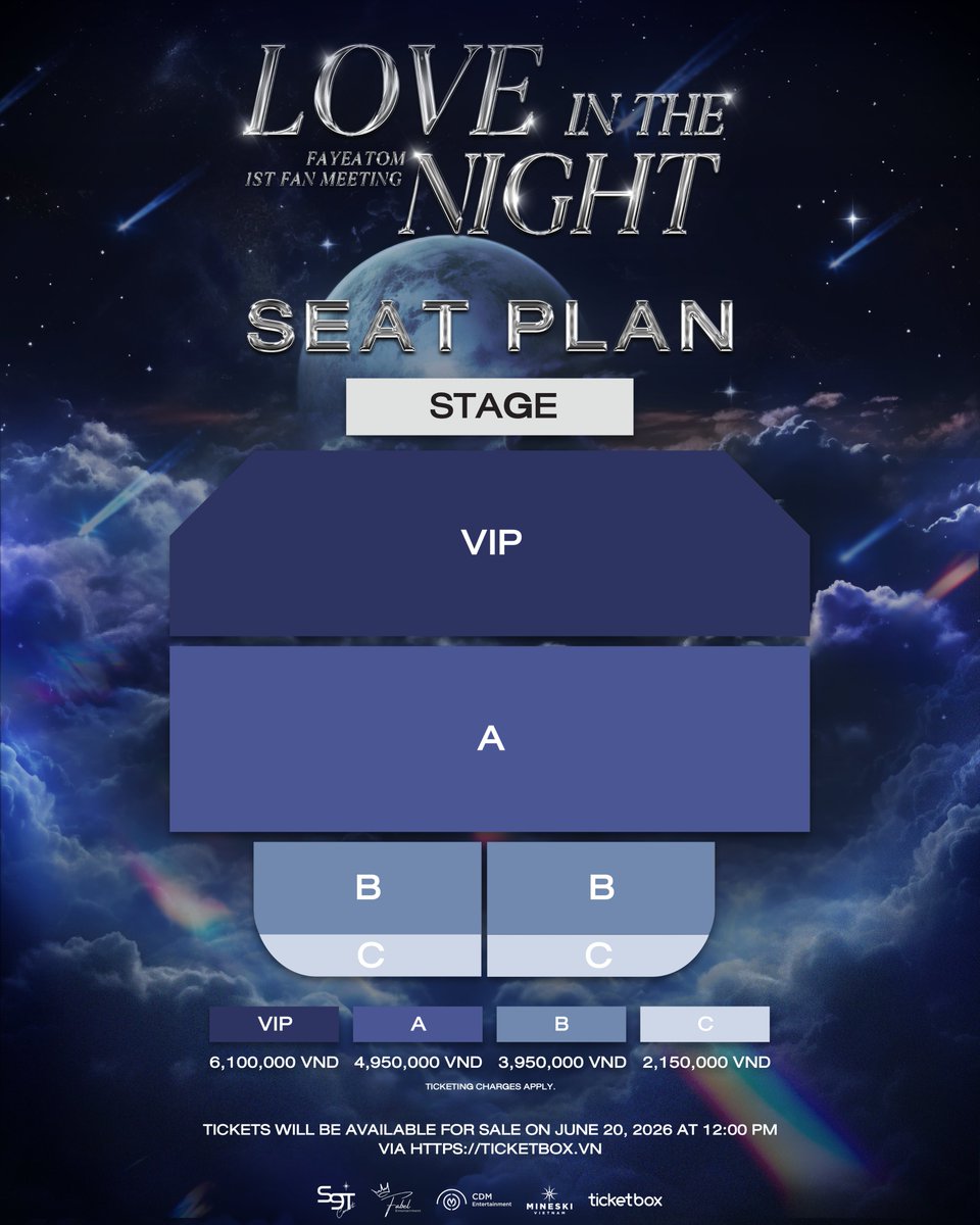 S9TConcert's tweet photo. What happens after dark? FayeAtom knows the answer 🌠

🇻🇳 Vietnam, get ready for a romantic night with the newest CP taking over the GL world right now!

From their sizzling chemistry in “Broken of Love,” FayeAtom is ready to light up the Vietnam night sky with their irresistible charm.

🌌✨ FAYEATOM 1ST FAN MEETING ‘LOVE IN THE NIGHT’ IN HO CHI MINH CITY
📅 11 JULY 2026 | SAT | 5 PM
📍 C30 HOA BINH

Ticket selling starts 20 JUNE 2026 via https://t.co/995i60UHvM 🎟️

This night is not one to miss, so be sure to secure your tickets early!

#FayeAtom1stFMinHoChiMinhCity
#FayeAtom #FayePeraya #AtomPariya
#S9TConcert #CDM #FabelEntertainment