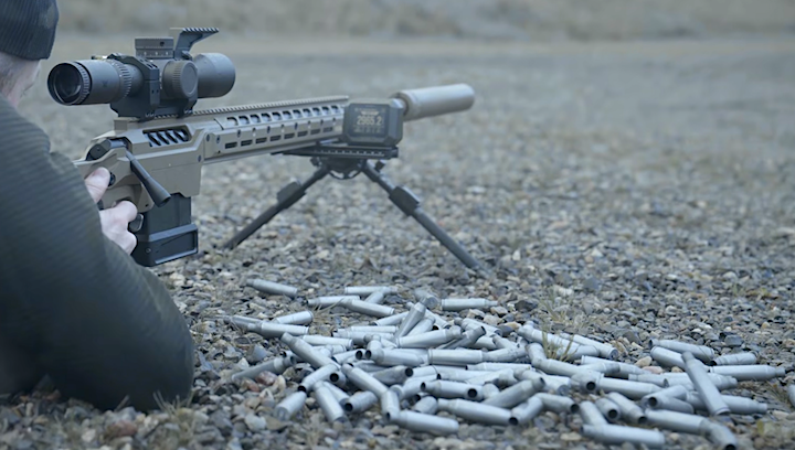 gatnerd's tweet photo. In Seekins video on their new High Pressure barrel tech, we get a sneak PEAK of .338 Norma using Federal PEAK alloy cases. 300gr @ 2950fps, about 250fps over brass. This will likely add 100-200yd of AP range. https://t.co/dH91uOWRZQ