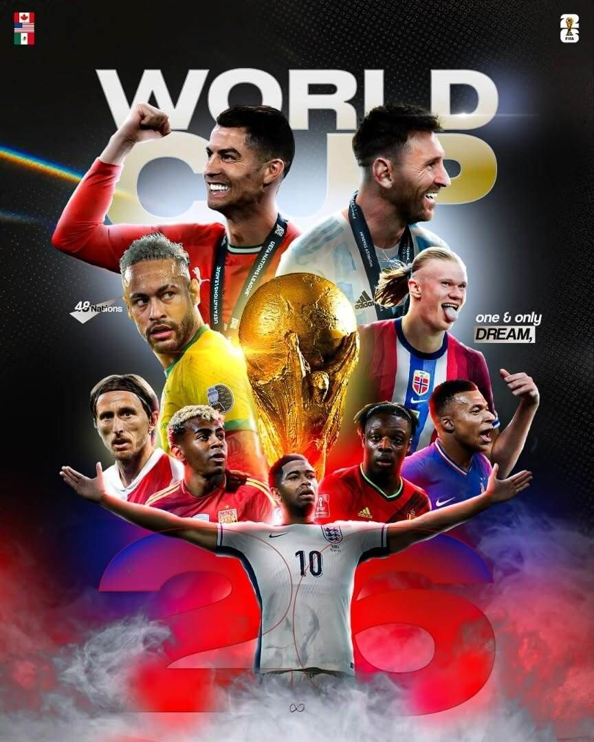 JUNECLAUDIA2's tweet photo. The 2026 World Cup is HERE and it's going to be the biggest one yet! 🌍🏆 48 teams, 104 games — but only ONE nation walks away with that trophy. Drop your winner in the comments, let's see who the people's favourite is! 👇🔥#WorldCup2026 #WC2026 #Football https://t.co/NSHf2NBaR6