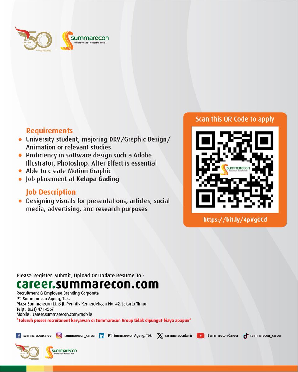 summareconkarir's tweet photo. WE'RE HIRING! - INTERNSHIP - GRAPHIC DESIGN

Interested in applying? do visit this link: https://t.co/flHzp1jgMo 
 
For more information, please check our website on https://t.co/wL1PCjR16J

Apply now and wish you the best of luck!
 
#seeyouatsummarecon #summarecon https://t.co/qxPXYB1tMJ
