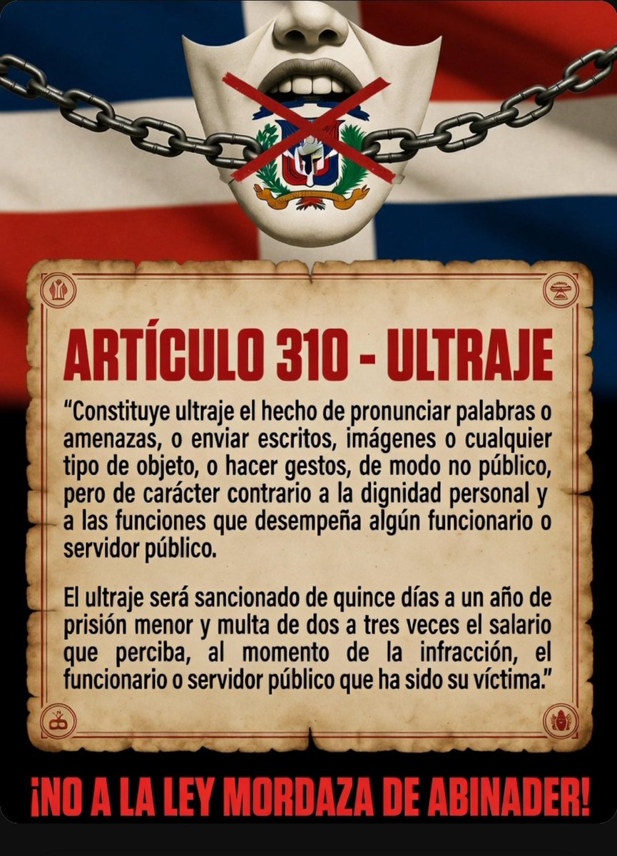 ciprianreyes's tweet photo. Está de acuerdo con la ley MORDAZA de ABINADER #RD 🇩🇴❓ 
Si o No !!!
#SondeoXRD https://t.co/puCi7FzGGv