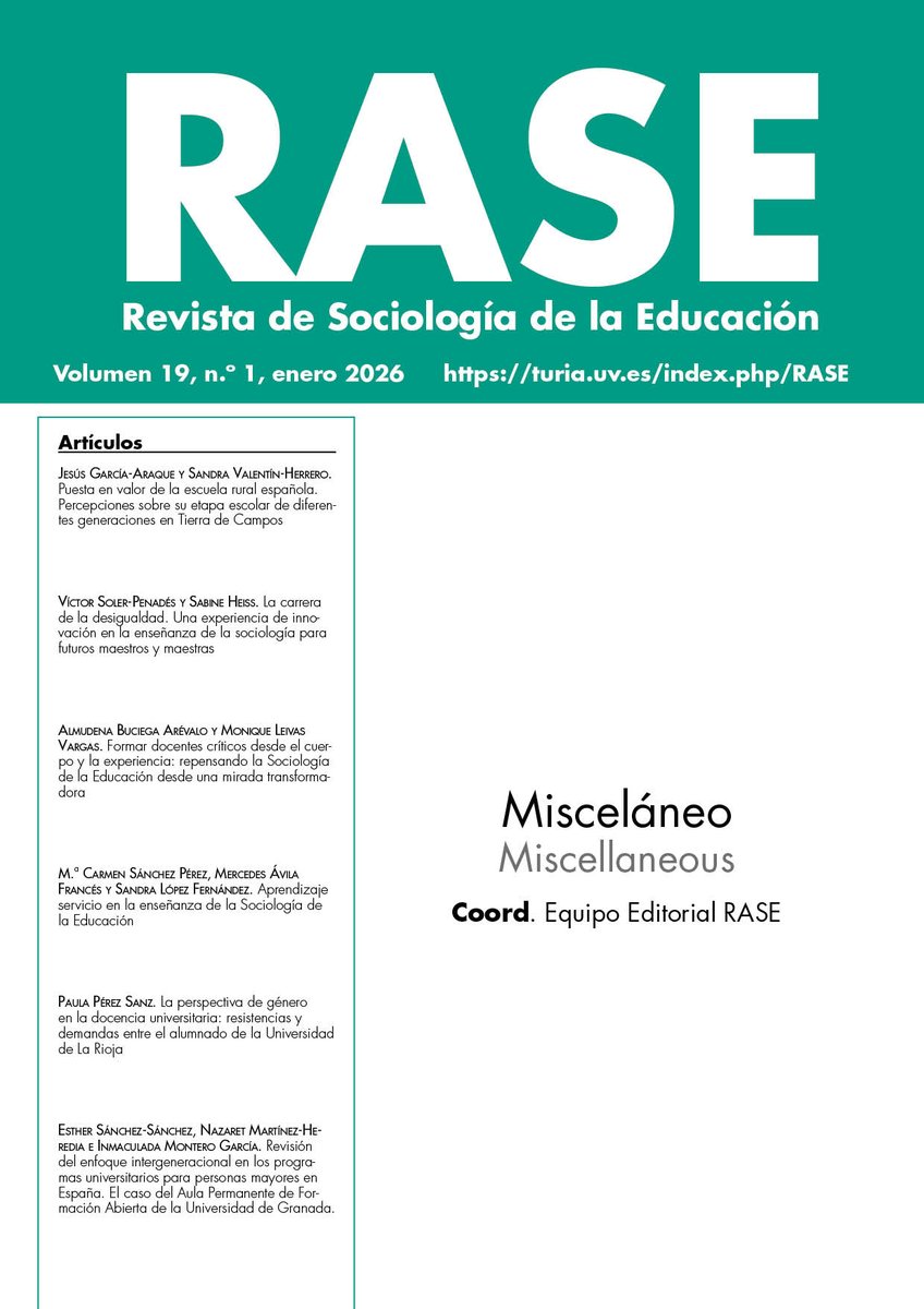 Revista_RASE's tweet photo. Publicado el nuevo número de #RASE, "Revista de Sociología de la Educación". Permanentemente abierta la recepción de artículos.

https://t.co/7JHCoIHJvo https://t.co/jDDlrCYwWp