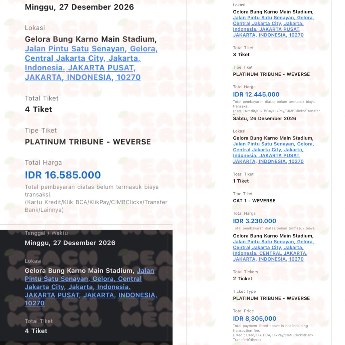 jastipeachmerch's tweet photo. We managed to secured BTS JKT Presale Weverse 

Platinum Tribune 9 tix
Cat 1 1 tix
Cat 3 4 tix 
#peachmerch_ticketing https://t.co/UYHJpFiHDy