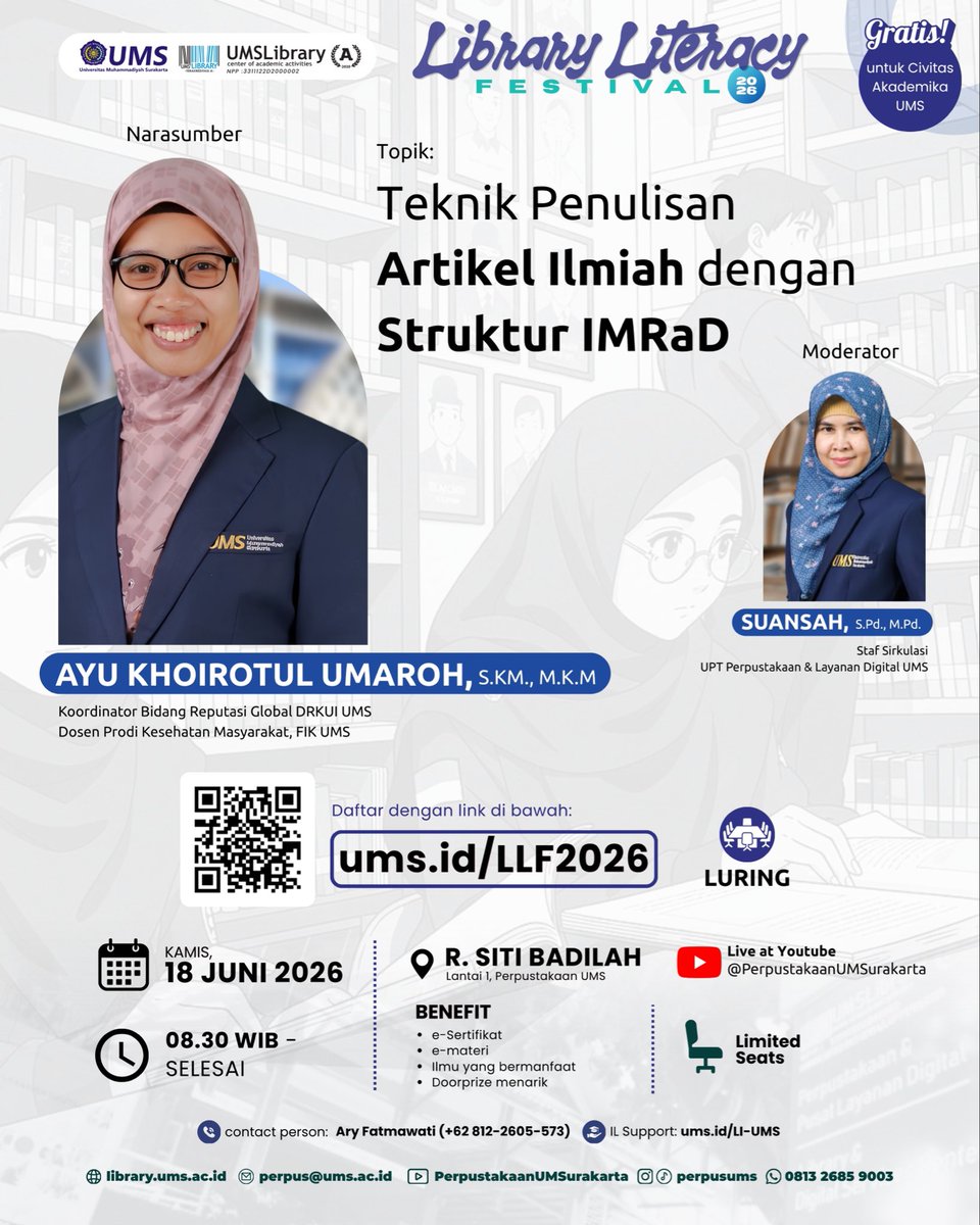 PerpusUMS's tweet photo. Hai guys, mau ngabarin nih kalo bulan juni bakal ada agenda penting bgt di Perpus UMS. Bisa cek detailnya berikut yaa. Segera daftar di https://t.co/yvBvVSBELH gratisss dan kuota terbatas😁 https://t.co/9TjsWb2tr0