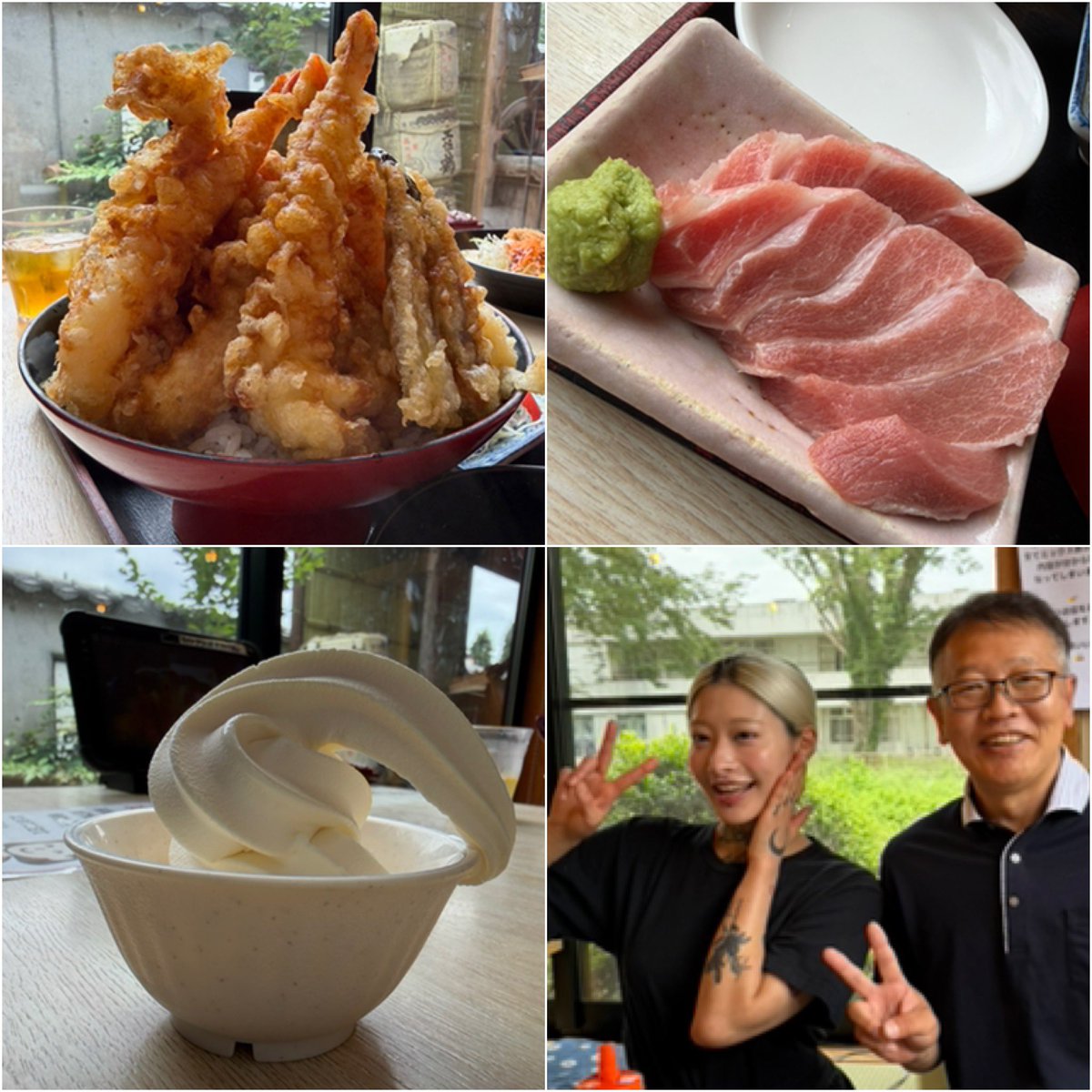 OfSiriki's tweet photo. 今日は以前から気になっていた…
足利市のまぐろ 加一に初訪問

●海老・イカ・野菜の満腹天丼漫画飯
＋TP上トロ2切れ

天ぷらたくさん乗ってて最高です😍
トッピングのトロは厚切り❣️
超美味しかったです🤤

美人女将のぺぺさんは
めちゃくちゃ良い人でした✨
本日はご馳走様でした🙏 https://t.co/z3ZyHheF4q