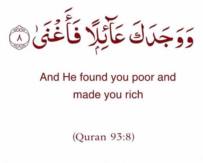 AAyshato's tweet photo. And He found you poor and
made you rich.

(Quran 93:8) https://t.co/OAatKTkPjq