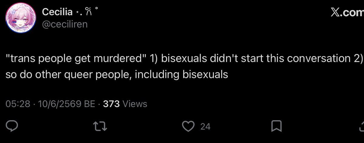 Luchiromantic's tweet photo. “Trans people are getting killed” “well other queers are too” and you wonder why we don’t give a shit about pointless validity discourse. Yall js hate trans people lol. https://t.co/e9tUwm5Ssh