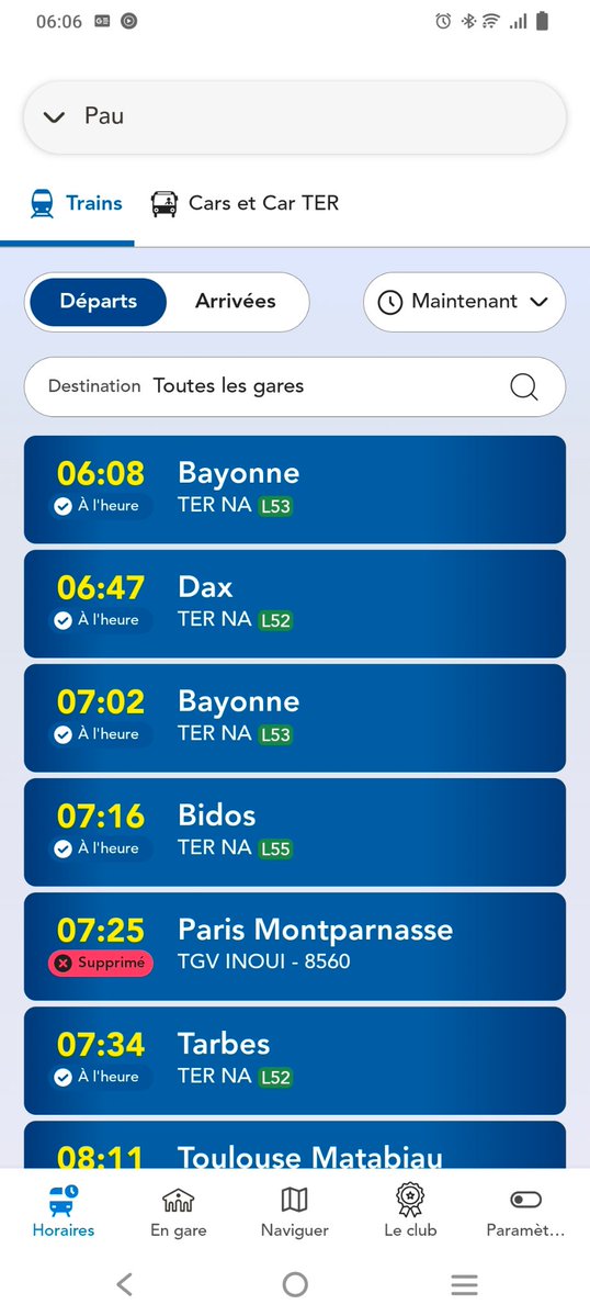 caplarin's tweet photo. @TERNouvelleAQ bonjour
capture d'écran de l'application Ma Gare
pas de suppression alors que le TER L55 est assuré ar un CAR 25 mn + tôt . https://t.co/bQtlsqmvA4