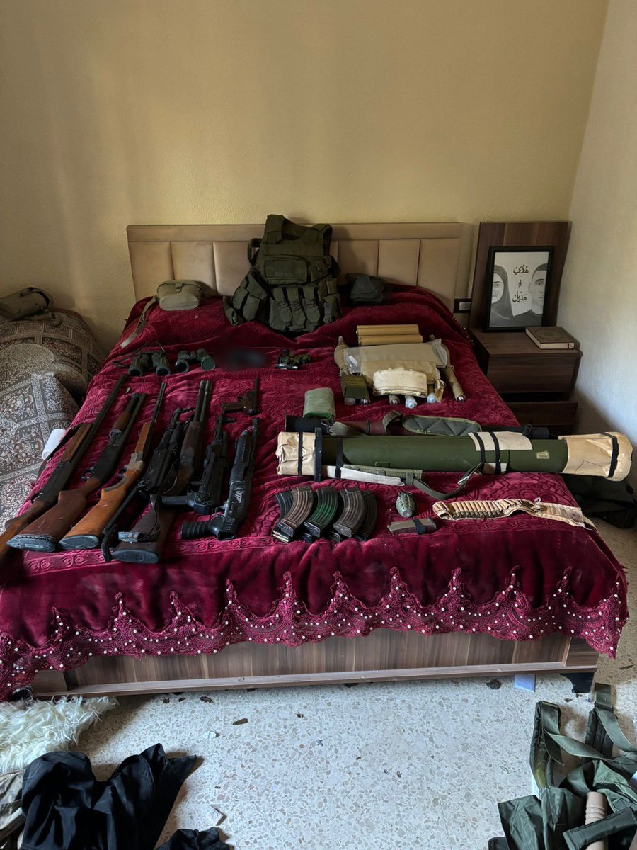 BobMilOSINT's tweet photo. IDF soldiers from the Givati Brigade operating north of the Litani River, in the Nabatieh area, captured a Hezbollah weapons cache.

Alongside multiple ammo crates, other equipment, and various small arms (AK-pattern weapons + civilian hunting shotguns/rifles), they notably captured a 🇰🇵 HT-16PGJ MANPAD, an 🇮🇷 AM-50 Sayyad anti-materiel rifle, and a civilian FPV drone.