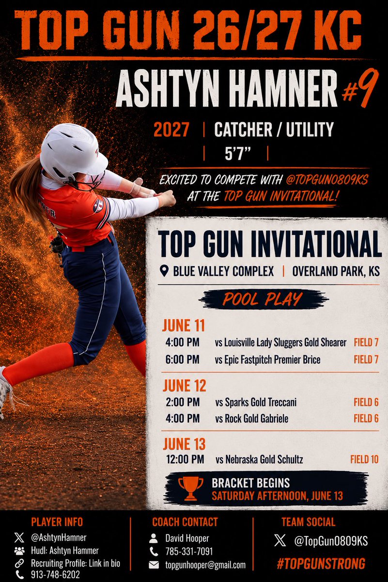 AshtynHamner's tweet photo. Can’t wait to have another great weekend with my amazing team at the Top Gun Inventional!!! 
@TopGun0809KS @topgunfastpitch @TopGunEvents https://t.co/Yzpon3tuIl
