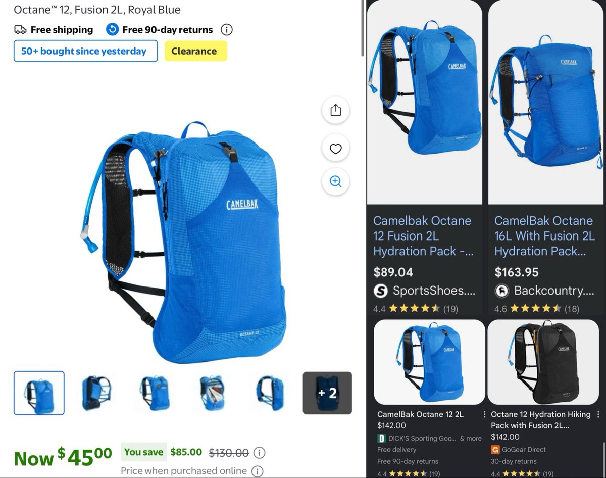 glitchaddicts's tweet photo. $130 CAMELBAK HIKING HYDRATION BACK ON SALE FOR $45

Walmart has this hydration backpack on clearance now priced for $45

Dick’s Sporting Goods got the same backpack for $142

https://t.co/OsmFOOULrE #ad https://t.co/IYujJeGdyc