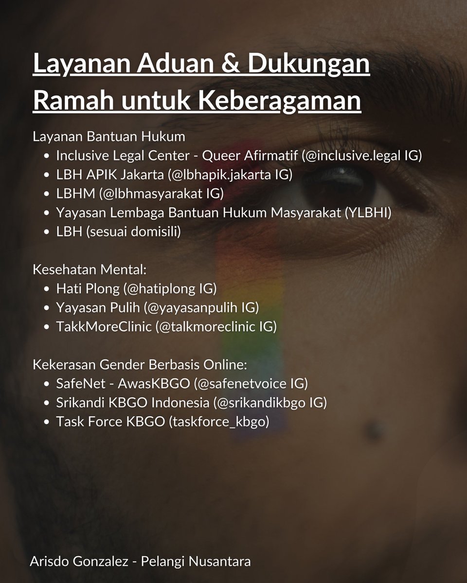 arisdogonzalez's tweet photo. Aku juga mau share beberapa list organisasi dan layanan yang bisa kamu hubungi

Jaga diri, jaga teman-teman di sekitar kalian yaa beb, dan jangan ragu cari bantuan kalau lagi butuh bantuan. Tetap kuat, tetap aman, dan tetap saling merangkul yes: https://t.co/S0Crdzvh2E