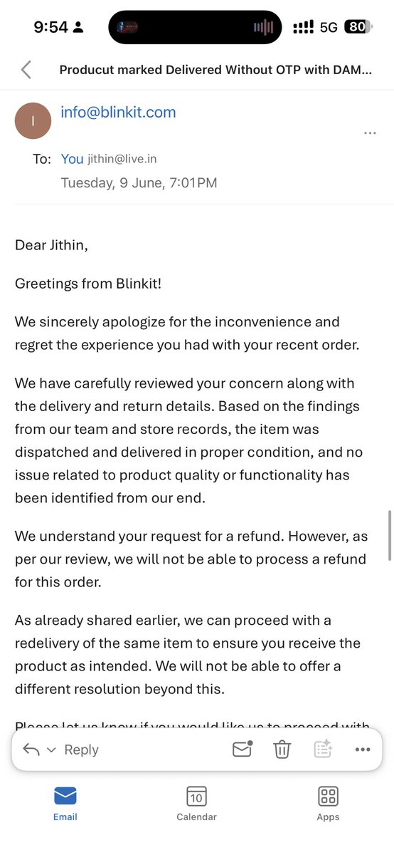 jithin9823's tweet photo. @blinkitcares @blinkit  Dear Blinkit , Purchased for 10K on 7Th June , You Brought Package Damaged Product I refuses OTP you marked it Delievered , product returned to warehouse , You DECLINED REFUND ON 8th June and 9Th June , FORCING ME TO TAKE BACK PACKAGE DAMAGED PRODUCT -1 https://t.co/UQbP700kpQ