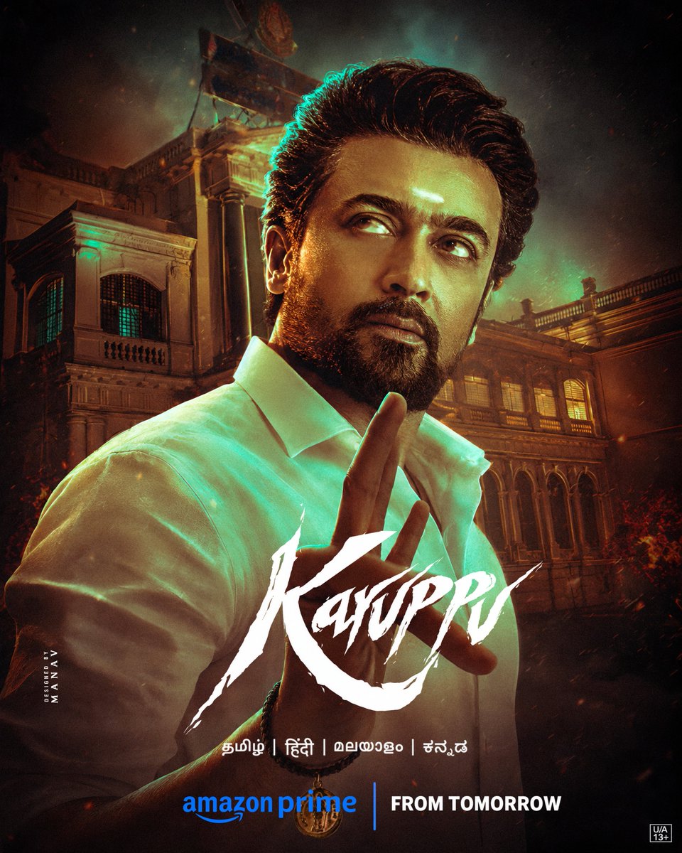 Itz_Manav_23's tweet photo. Raathu Raasan arrives 
tomorrow midnight.. 👑

#KaruppuOnPrime, streaming tomorrow !

OTT poster work for #Karuppu ..

#Suriya #VishwanathAndSons 
#KaruppuBlockBuster https://t.co/pveUAOgLQX