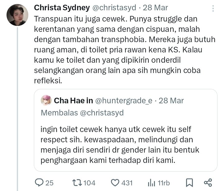 fluoxetan's tweet photo. the danger of feminist indoctrination.
semua ini gak terjadi tiba-tiba ya. awalnya dibuka dengan narasi empati, “kasian ya kelompok ini (gay/transwomen/psk/dll) tertekan, butuh dipahami, butuh dilindungi”.
lama-lama jadi “transpuan ya perempuan”, "zina itu biarin sih, selama consent", "hak untuk aborsi", "sex worker adalah pilihan yang berdaulat", "ajaran Allah & tafsirnya itu cuma budaya arab patriarki & oppression", plus berbagai nonsense lain yang mostly datang dari kerangka ideologi ini.
apakah betul gerakan ini peduli dengan perempuan? 

akhir zaman, yang bathil dibungkus-bungkus sama empati, kepedulian, keadilan, dan apa lah bahasa moral yang terdengar baik di permukaan. tapi tetep aja gak berhasil menyembunyikan tipu dayanya. 
mari berlepas diri.