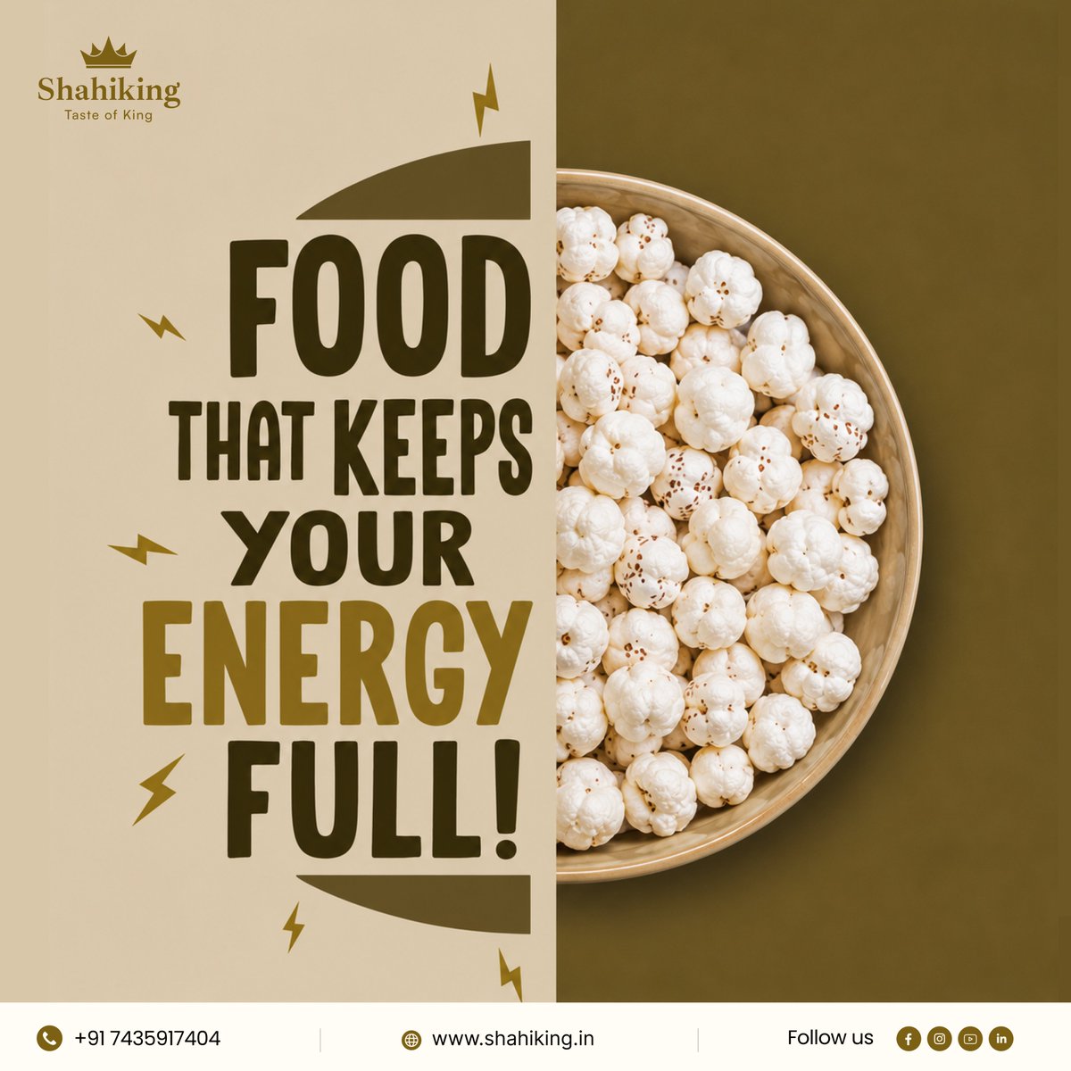 ShahiKing_Foods's tweet photo. ⚡ Need an energy boost without unhealthy snacks?
Makhana (Fox Nuts) is rich in nutrients, light on calories, and perfect for healthy snacking. Fuel your day the smart way with Shahiking! 🌱💪
#healthysnacks #makhana #foxnuts #energyboostingfoods #cleaneating #nutrition https://t.co/CCmazwip9K
