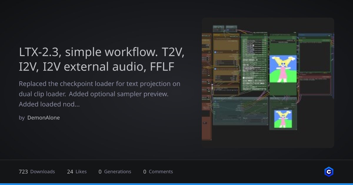 aiaicreate's tweet photo. 動画生成モデル「LTXV 2.3」向けワークフローが公開。
T2V、I2V、音声付I2V、V2V等5モード搭載。
プロンプト拡張や潜在アップスケールを排した実用重視の設計。
8GB VRAMで720p動作を確認。V2VはDepthマスク活用。
#LTX2_3 #動画生成

URLはリプ⬇️ https://t.co/rskBZCzwn5