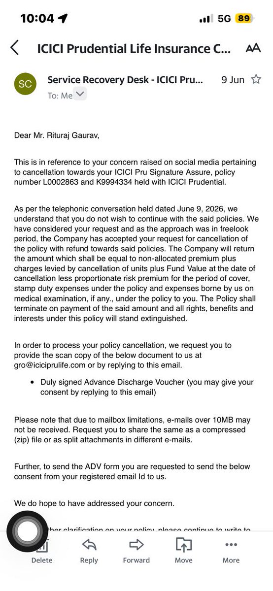Ishali16's tweet photo. @ICICIPruLife I got a mail form upur team without telling me how much refund I will get and what about will be deducted you asked me send the consent to my husband this is basically  harassing without telling
 Me the charges how can you ask for consent #irda #ConsumerProtection https://t.co/HySmQYg11C