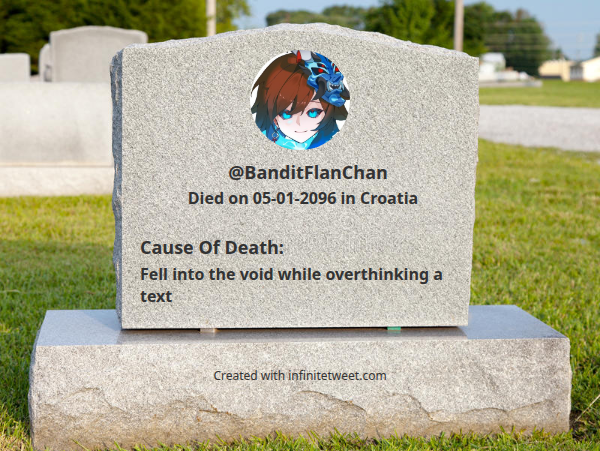 BanditFlanChan's tweet photo. This is how and when I will die

⠀➡️ https://t.co/MCa8hCrsIS https://t.co/nRH30SeyGd