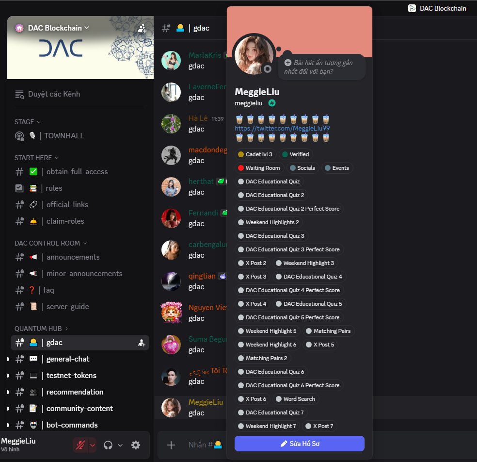 MeggieLiu99's tweet photo. Getting the Discord role is one of the easiest ways to stay updated on announcements, events, and future opportunities within the ecosystem @dac_chain
Quiz 9 : B C B B D A C dont miss ☺️
#DACChain #Web3 #QuantumNova https://t.co/KjpMqURTk5