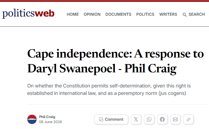 LetsFreeTheCape's tweet photo. ICYMI: Self-determination is an undeniable right binding upon all states - no constitution or law of parliament can lawfully negate or diminish it

CIAG responds to ANC-aligned think tank and explains to them why "SA is one, sovereign, democratic state" changes nothing 
https://t.co/sBtdJs5nQ8