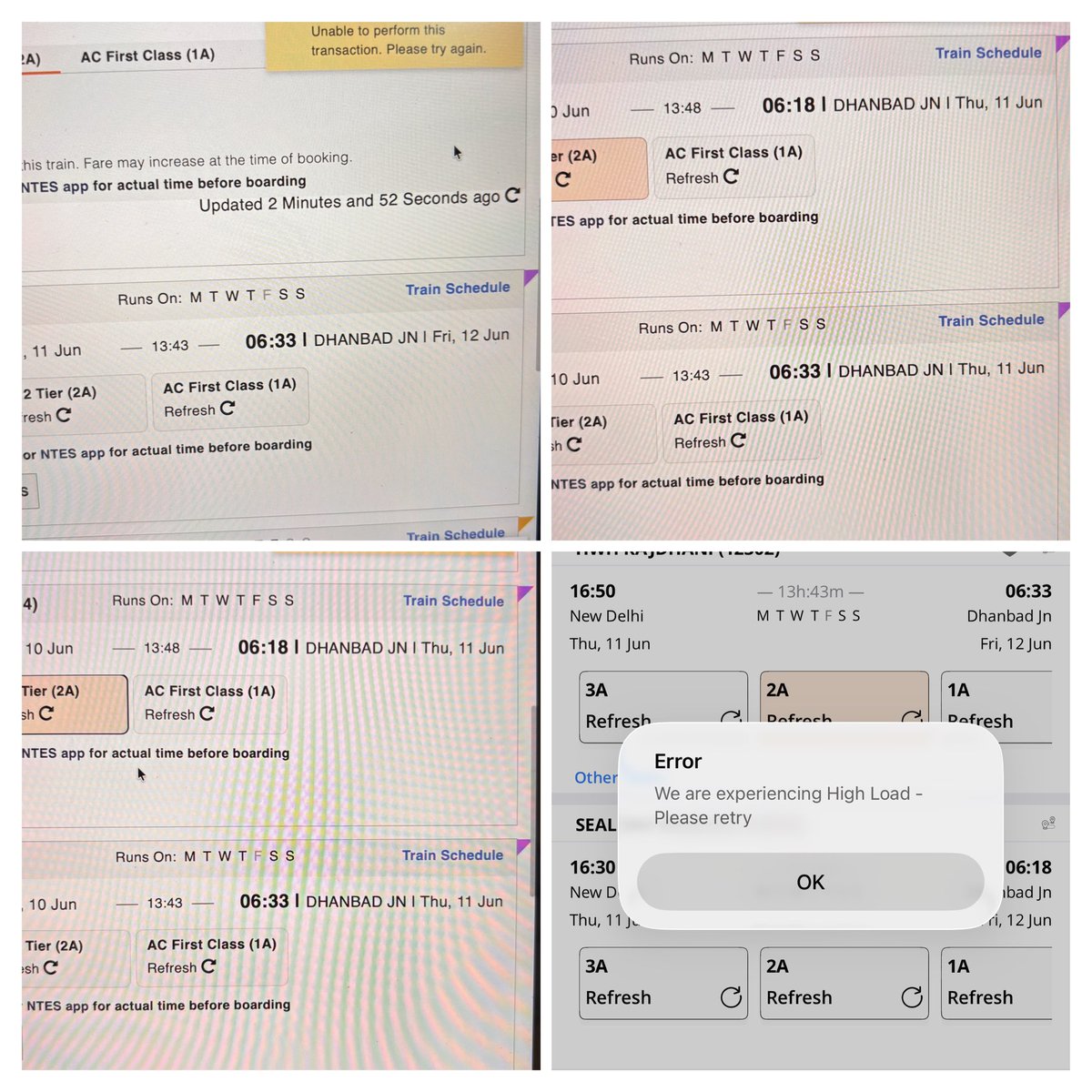 simantaKm's tweet photo. 7 days. Countless attempts.Same result.
@IRCTCofficial crashes under “High Load” within minutes of Tatkal opening. Genuine passengers with urgent travel needs are left https://t.co/wFoRDGZ86F Tatkal booking now a test of luck rather than a public service? @RailMinIndia
#IRCTC https://t.co/oFG0qTARyN