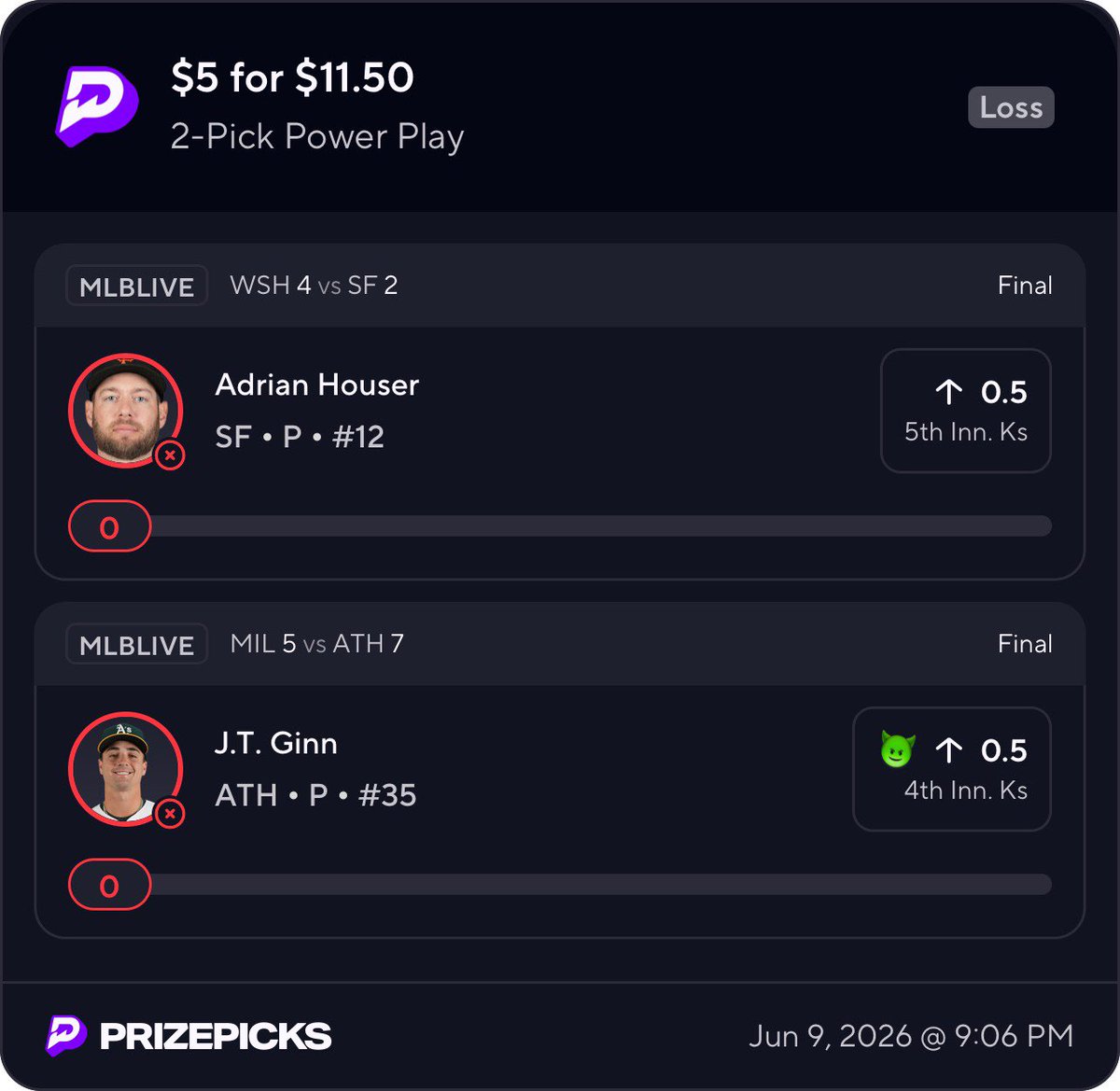 JCS2Plays's tweet photo. I’m done with PrizePicks ✌🏽

Can’t build my bankroll with this bs https://t.co/XGZuoq6eeJ