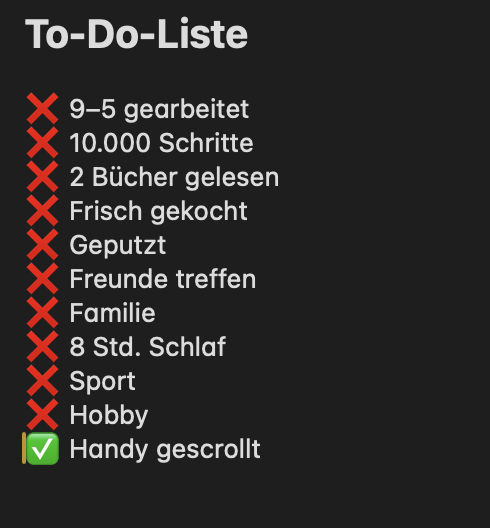 KonSinger's tweet photo. Nein, Du schaffst das alles nicht.
9 bis 5 arbeiten. 10.000 Schritte. Zwei Bücher die Woche. Jeden Abend frisch kochen. Täglich einen Raum putzen. Freunde, Familie, 8 Stunden Schlaf, Hobbys und dabei voll leistungsfähig sein.
Niemand schafft das. https://t.co/4FRZgdv9KC