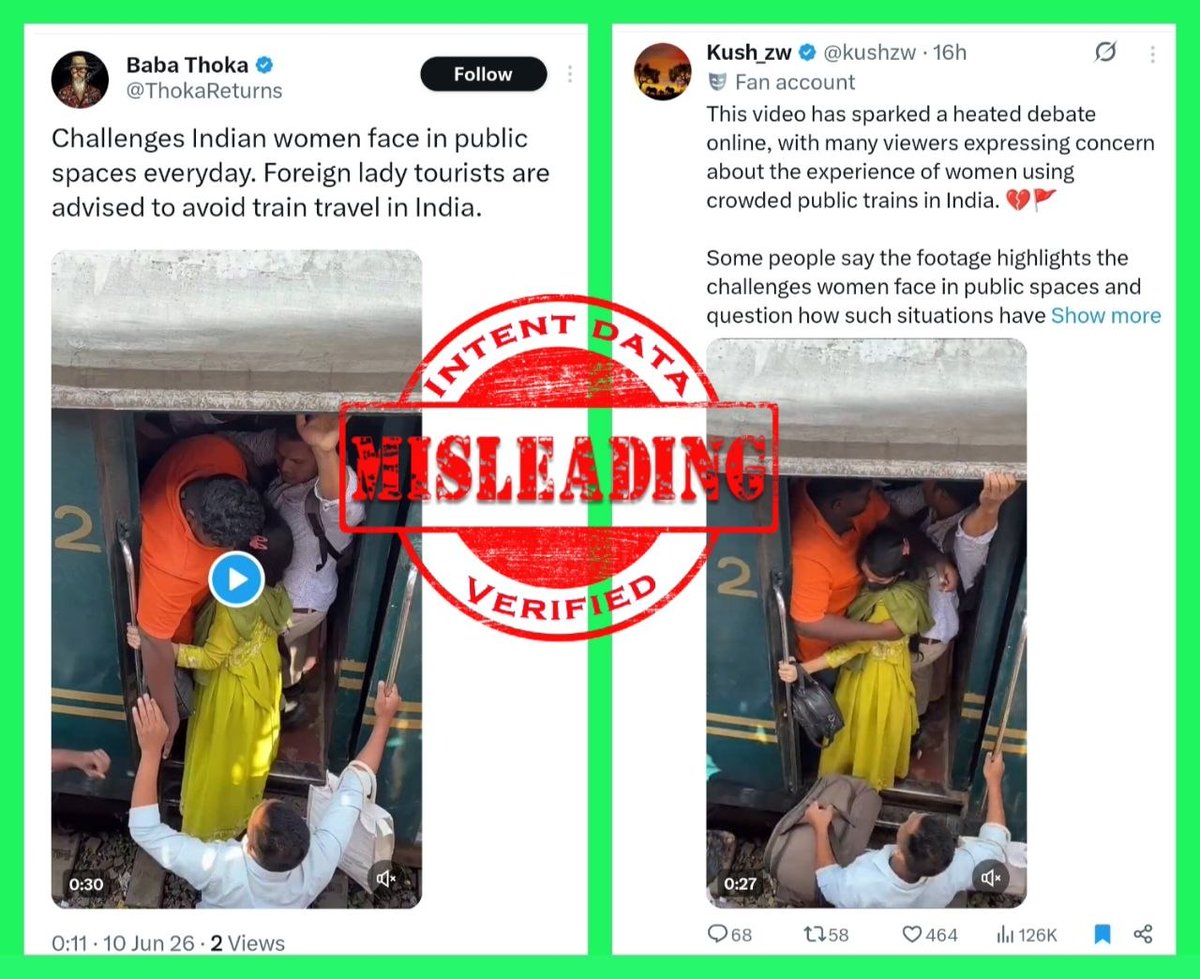 dintentdata's tweet photo. 4816
ANALYSIS: Misleading 

FACT: Anti-India propaganda, including some based in Pakistan, are circulating a video of a woman boarding a crowded train and falsely claiming it shows an Indian railway scene. These claims are fabricated. The footage is actually from Bangladesh (1/4) https://t.co/dTmuQ9XAFo