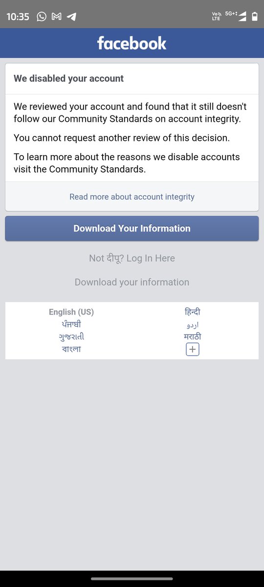 me_deepak3's tweet photo. @MetaNewsroom 
"@facebook Please review my disabled Facebook account. I need help recovering it. https://t.co/HpzcuSDLvK