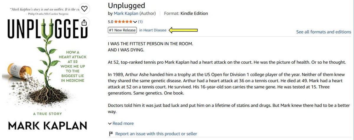 markkaplan20's tweet photo. My book just hit #1 on Amazon.

UNPLUGGED is the #1 Best Seller in Heart Disease. Four days after launch.

A book that challenges everything the system says about cholesterol and statins is now the top book in the category the system built.

To every person who bought it, reviewed it, and shared it. You did this. Zero dollars spent on ads. Just truth moving from person to person.

The truth heals