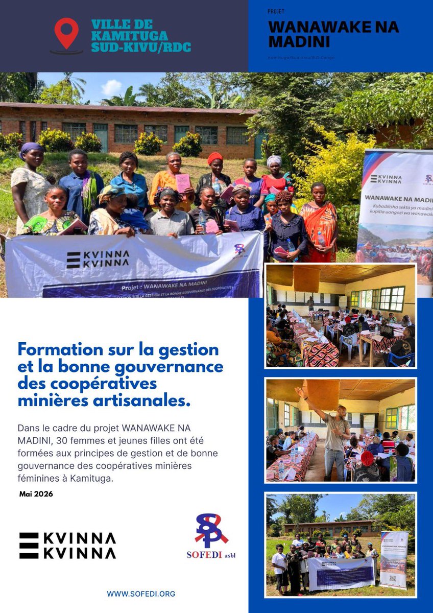 SofediOng's tweet photo. 📢 FORMATION
SOFEDI Asbl renforce les capacités des femmes dans le secteur minier à Kamituga sur la gestion et la bonne gouvernance des coopératives dans le cadre de ses actions pour la promotion du leadership féminin et la transparence dans la gestion des ressources minières. https://t.co/mJedDv6A84