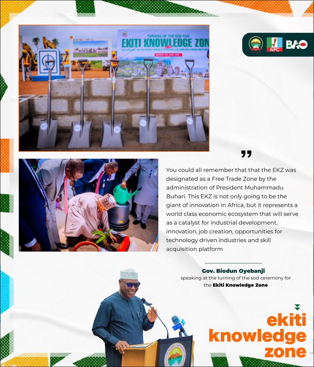 tosino52's tweet photo. Ekiti Knowledge Zone (EKZ) is expected to create over 20,000 jobs in its first phase and up to 100,000 jobs overall, while driving research, technology, entrepreneurship, and skills development.

Governor Biodun Oyebanji @biodunaoyebanji reaffirmed that the project is designed to unlock the talent of Ekiti people, attract technology-driven industries, and create opportunities for the next generation of innovators.