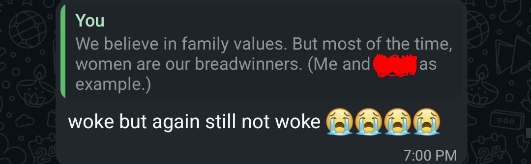 HeelRider's tweet photo. Me and one of my international friends were just talking about how odd modern Philippine egalitarian society is. (Also, I meant "Traditional Family Values".) https://t.co/l6CjhtwHyf