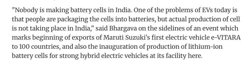 dubeyamitabh's tweet photo. BJP ministers keep claiming success where the record shows failure. 

India has produced just 1.4 GWh of ACC battery capacity against a 50 GWh target, while subsidies have gone to tainted firms like Rajesh Exports instead of real domestic cell manufacturing. Much of the so-called battery manufacturing is still assembly from imported Chinese cells. 

As Maruti-Suzuki Chairman RC Bhargava has said, India is packaging batteries, not manufacturing cells.