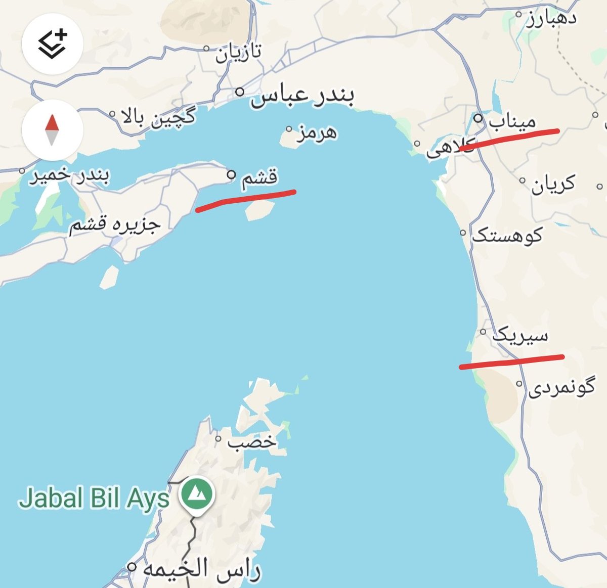 sehsanhosseini's tweet photo. امروز آمریکا به ۲۰ نقطه در میناب، قشم و سیریک حمله کرده،
جانمایی این نقاط نشان می‌دهد که هدف آنها، فلج کردن توان نظامی ایران برای مدیریت #تنگه_هرمز است.
چه بسا در فاز بعدی جنگ، به دنبال پیاده کردن نیرو‌ در جنوب ایران هم باشند.
هوشیار باشیم. https://t.co/tpQYMl0Dr3