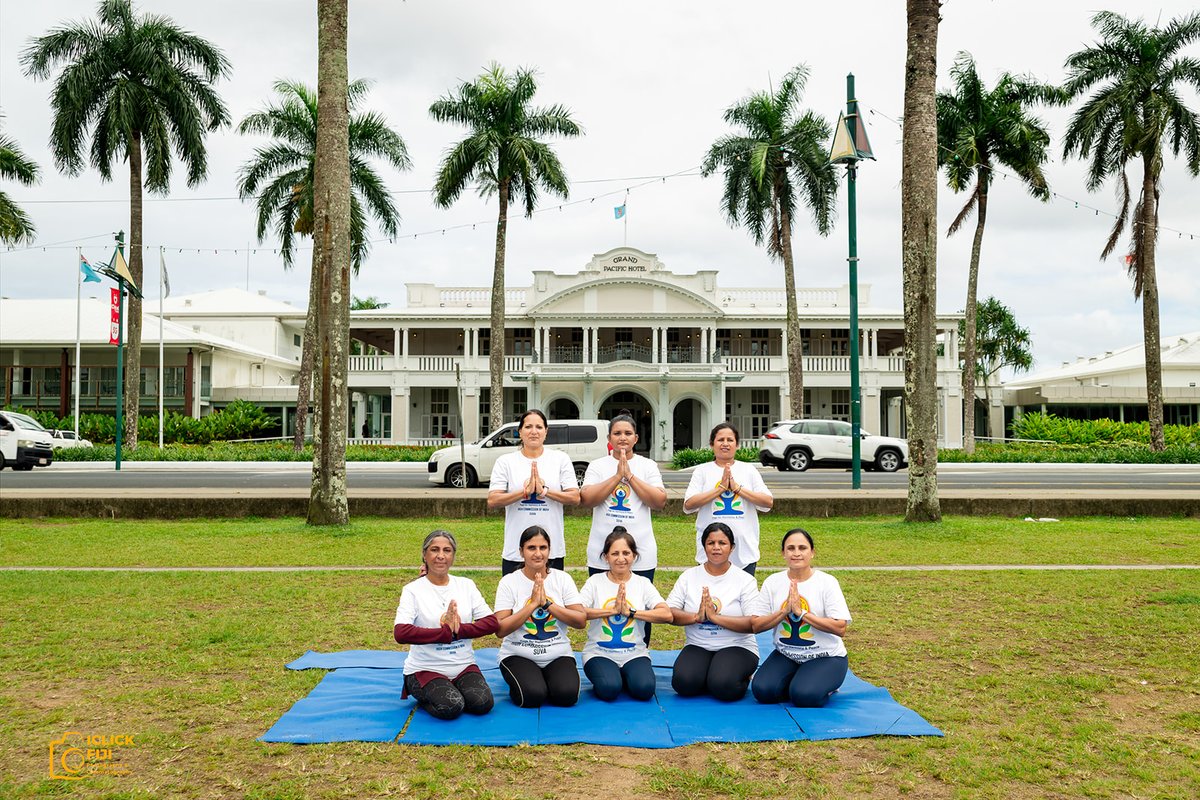 HCI_Suva's tweet photo. #Yoga students of @iccr_suva infront of the iconic Grand Pacific Hotel in Suva.

Celebrating wellness, balance, and lifelong vitality through yoga. 🧘‍♀️✨ #InternationalYogaDay #YogaForHealthyAgeing #IDY2026 https://t.co/XhEJvcXZI9