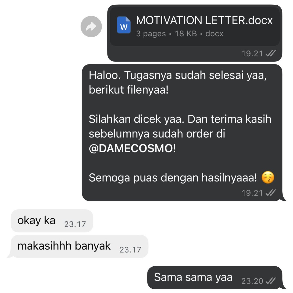 DAMECOSMO's tweet photo. #Testimoni untuk pengerjaan motivation letter!

Minat? WA: 📲 https://t.co/FwEuB3XZgx (Faster response).

t. joki tugas joktug motlet surat motivasi essay. https://t.co/L1ff7oURPH