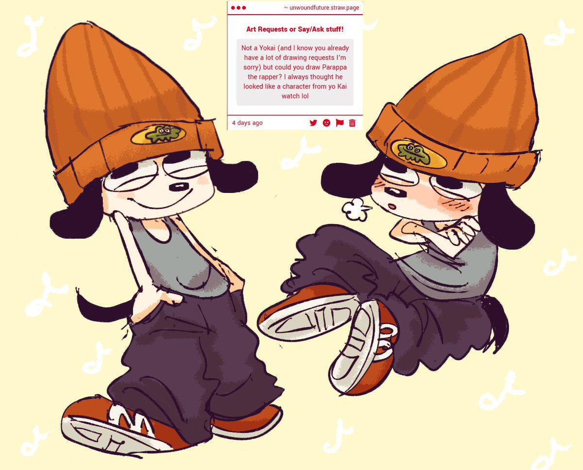 plywpk's tweet photo. no need to apologize!! parappa is actually one of my favourite fictional characters ever, and rodneys art is a huge inspiration of mine!!😭🩵so i will happily draw him!! thanks so much! https://t.co/6pHVWOINzT
